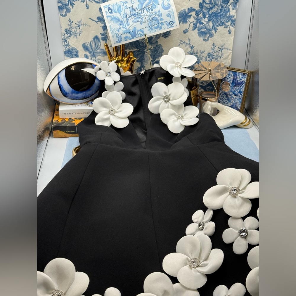 🆕 BRONX & BANCO 🧿 NWOT Estelle Floral Mini Dress, Black/White - Sz M US 6 - Picture 14 of 16